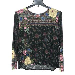 Johnny Was Favorite Flower Stretch Bamboo A Line Long Sleeve Scoopneck Tee M